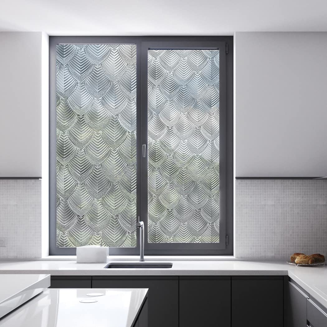 rabbitgoo Pellicola per Vetri Finestre Privacy 44.5x300cm, Pellicola Adesiva Vetri Satinata Oscurante, Senza Colla, Nessun Residuo, Opaca ma Lascia Passare la Luce, Facile da Applicare per Box Doccia