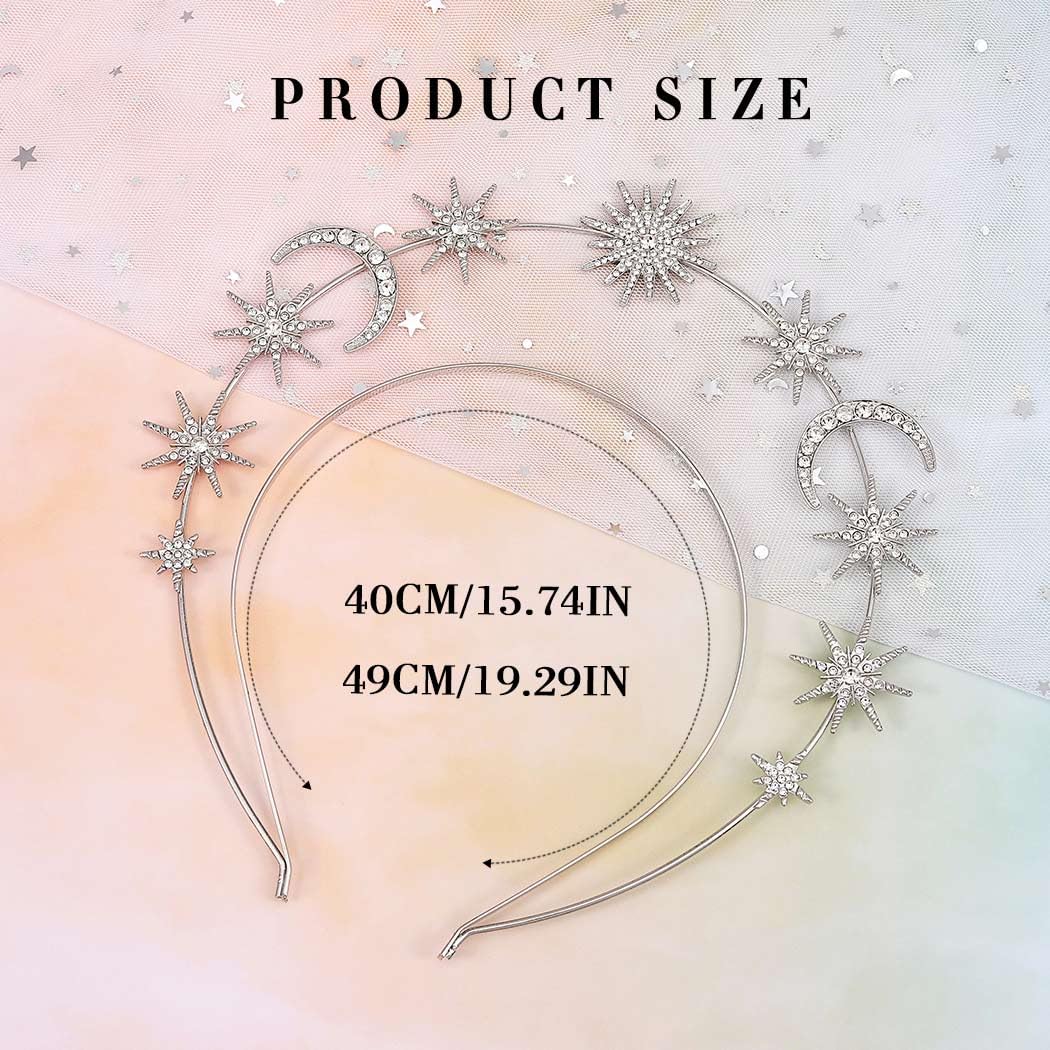 Zoestar Halo Crown Headband Star Crystal Hair Band Sparkly Rhinestone Headpiece Goddess Wedding Hair Tiara Party Costume Hair Accessories for Women,1 Pcs (Silver 2) - Image 2
