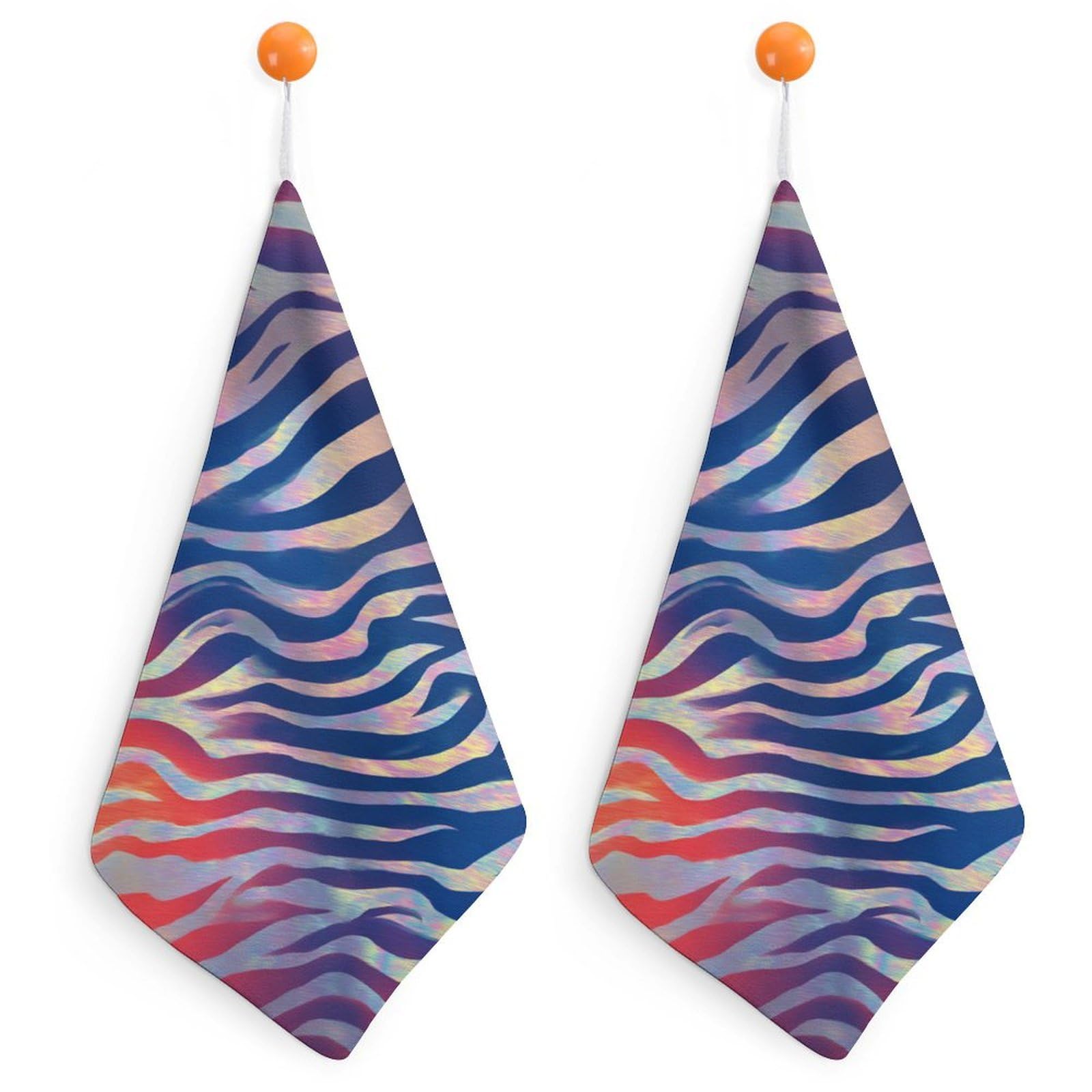 Jubonexis Red White And Blue Zebra Holographic Print Small Hand Towel with Hanging Loop 2 PCS Absorbent Soft Wash Cloth for Kitchen Bathroom