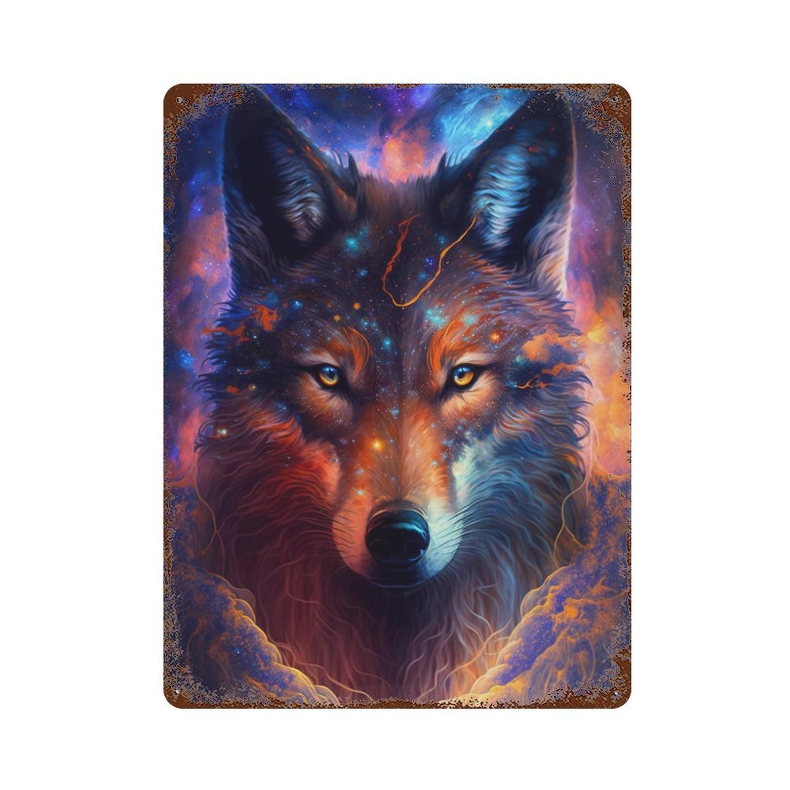 Cosmic Wolf Portrait-53 Rust Effect Tin Sign 15.7"x11.8", Novelty Wall Decor for Patio, Garden Room And Bar Decor