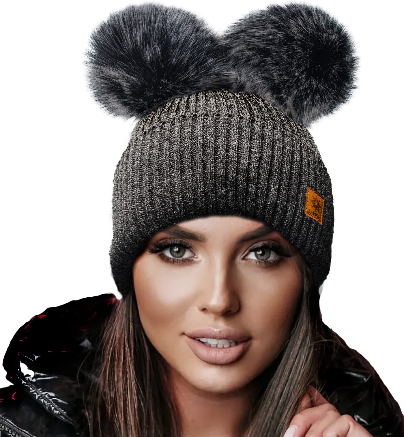 4Sold 1976 Women's Megi Dark Grey 4Sold Miki Colour Girls Winter Hat Wool Knitted Beanie With Double Pom Pom Cap Ski Snowboard Bobble (Megi Dark Grey)