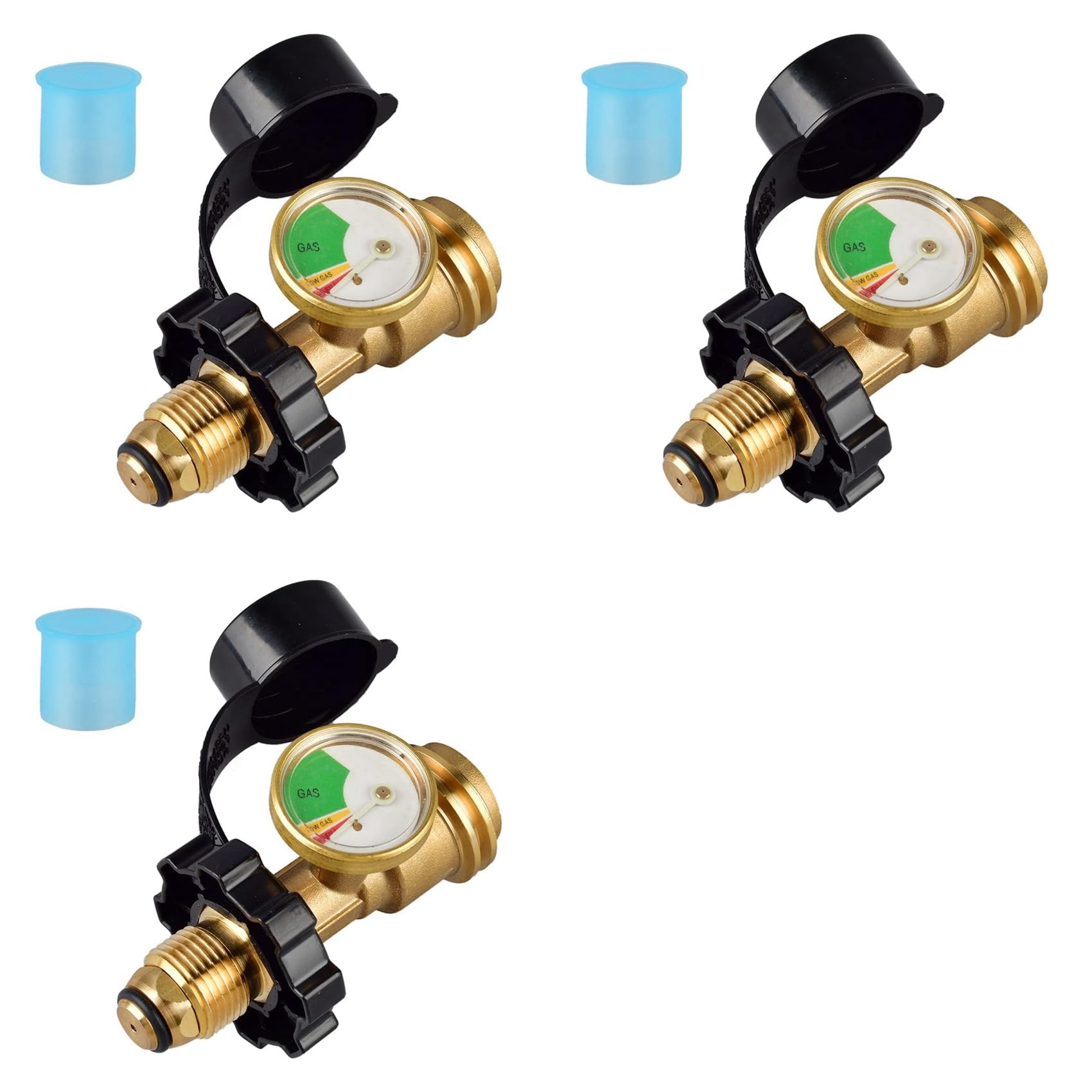 Jnchdghwa Brass Color 3X Universal Propane Tank Adapter With Gauge Converts Qcc1/Type 1 Propane Tank Gauge Level Indicator, Cylinder