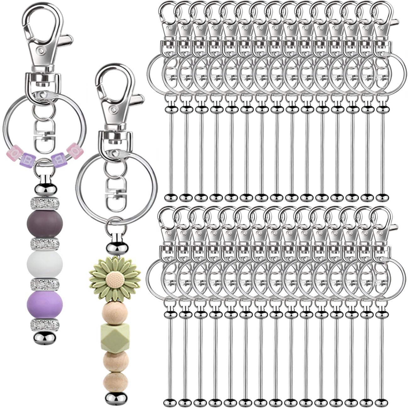 YUESEK 20/40/66pcs Beadable Keychain Bars Bulk Blank Creative Cute Keychains Bar for Beads Purse Keychains for Women Man