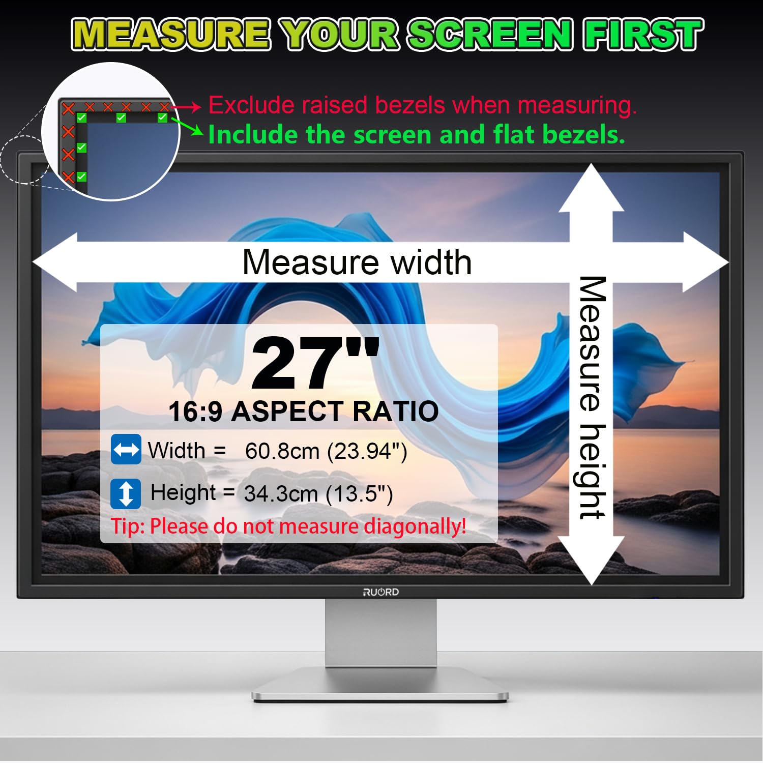 Magnético Protector de Privacidad Monitor 27 Pulgadas 16:9 - Filtro Luz Azul & Anti-Reflejo, Desmontable | Filtro de privacidad de acrílico Reutilizable por ambas Caras