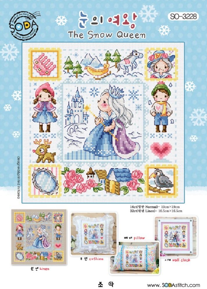 SO-3228 The Snow Queen, SODA Cross Stitch Pattern leaflet, authentic Korean cross stitch design chart color printed on coated paper