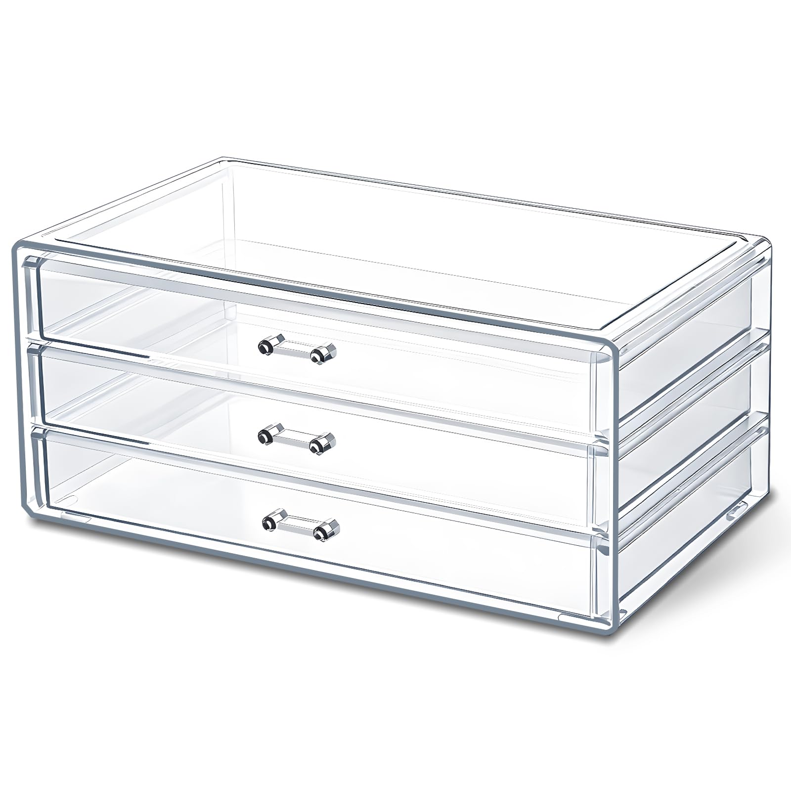 Photo 1 of 1 Pc Acrylic Storage Drawers, 9.3 X 5.3 X 4 Inch Clear Storage Drawers with 3 Drawer Stackable Makeup Organizer Cosmetic Display Case Stationery Organizer for Dresser, Bathroom, Vanity, Countertop