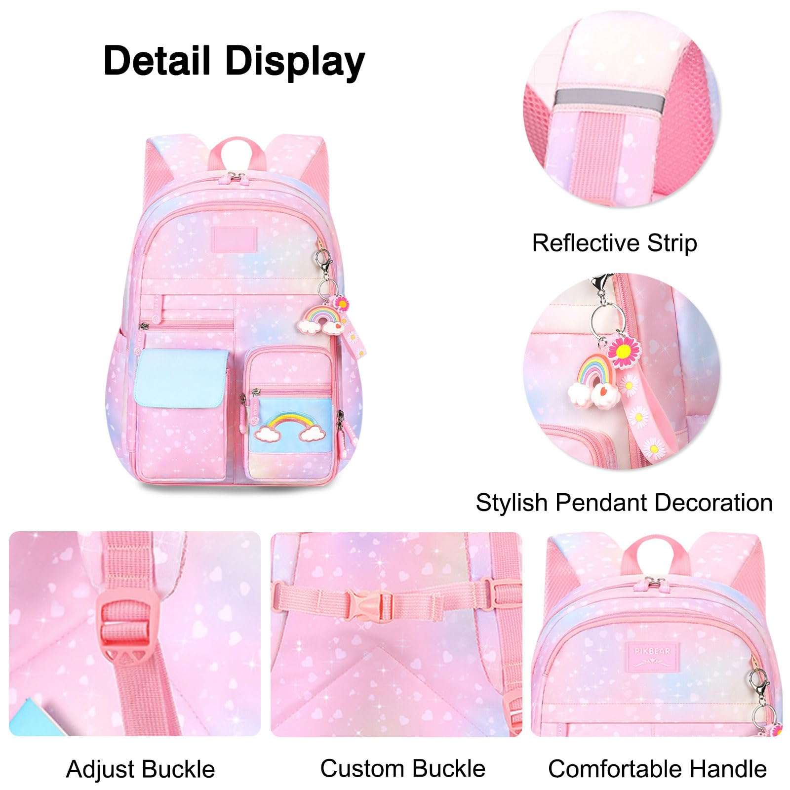 FANDARE Zaino per bambini Cartelle per Scuola Elementare Casual Ragazzi Zainetto per 3-6 Grado Studenti Primarie Viaggiare con Striscia Riflettente Galassia Rosa