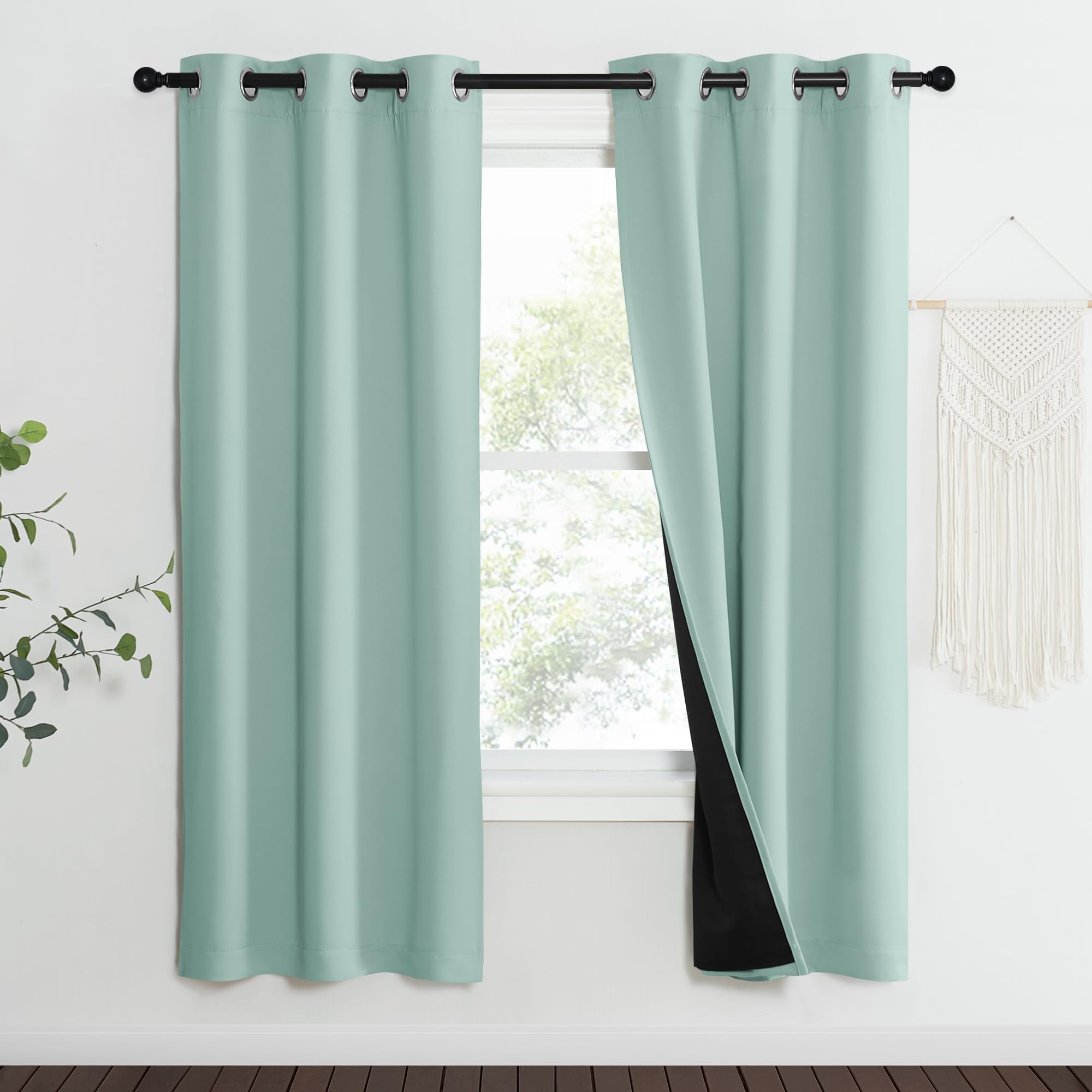NICETOWN Aqua Blue 100% Blackout Curtain Set, Thermal Insulated &amp; Energy Efficiency Window Draperies for Guest Room, Full Shading Panels for Shift Worker and Light Sleepers, 37W x 70L, 2 PCs