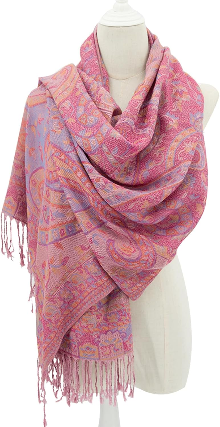 Ciormis Two Tone Silky Paisley Pashmina Shawl Scarf,Soft Women's Rave Jacquard Pashminas Wrap Scarves - Image 4