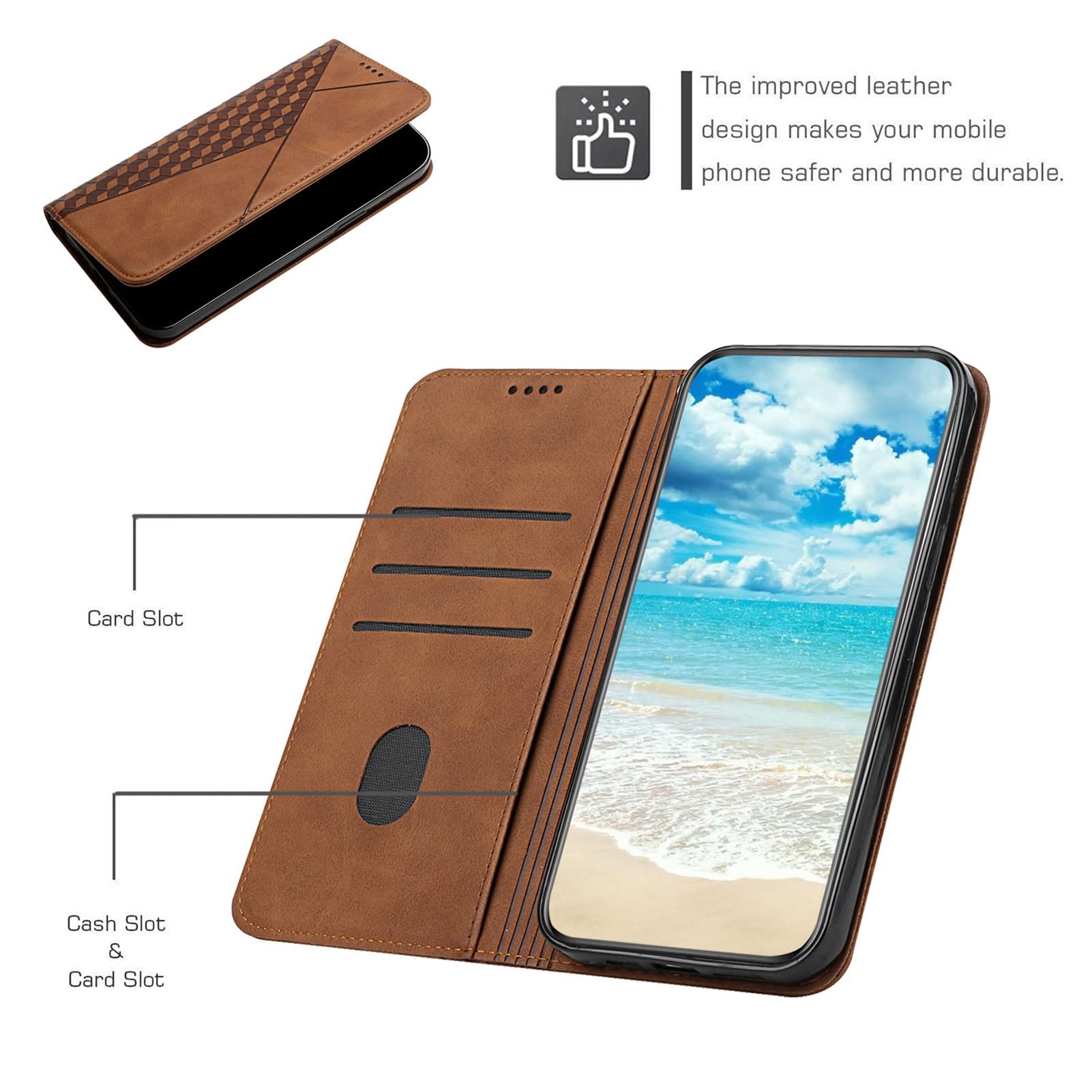 Custodia a portafoglio per iPhone 13 Pro, in vera pelle di lusso, con scomparti per carte di credito, supporto antiurto e assorbente, per iPhone 13 Pro, marrone