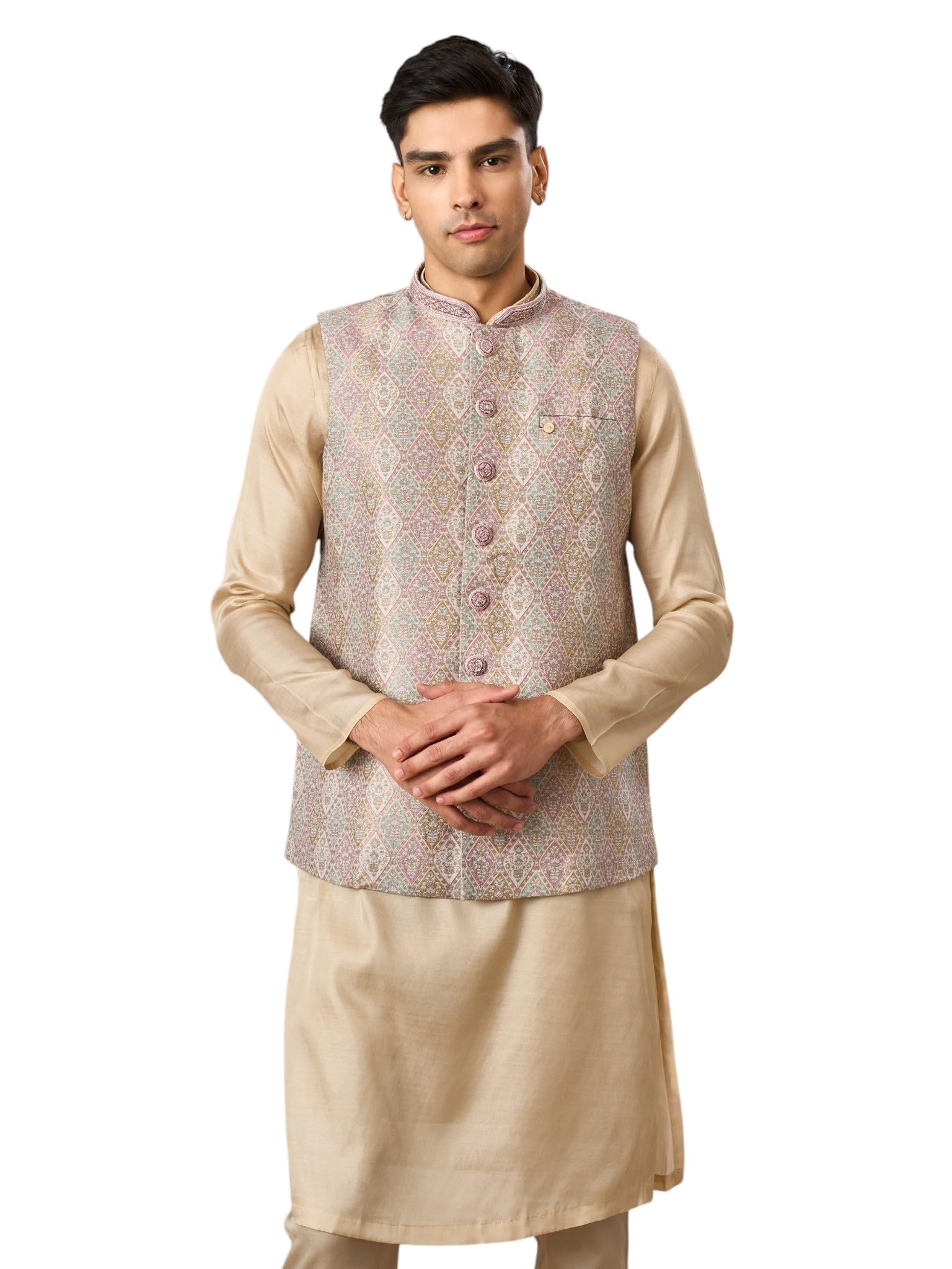 manyavar Men's Brocade Self-Design Sleeveless Nehru Jacket (1pc)-picture-33