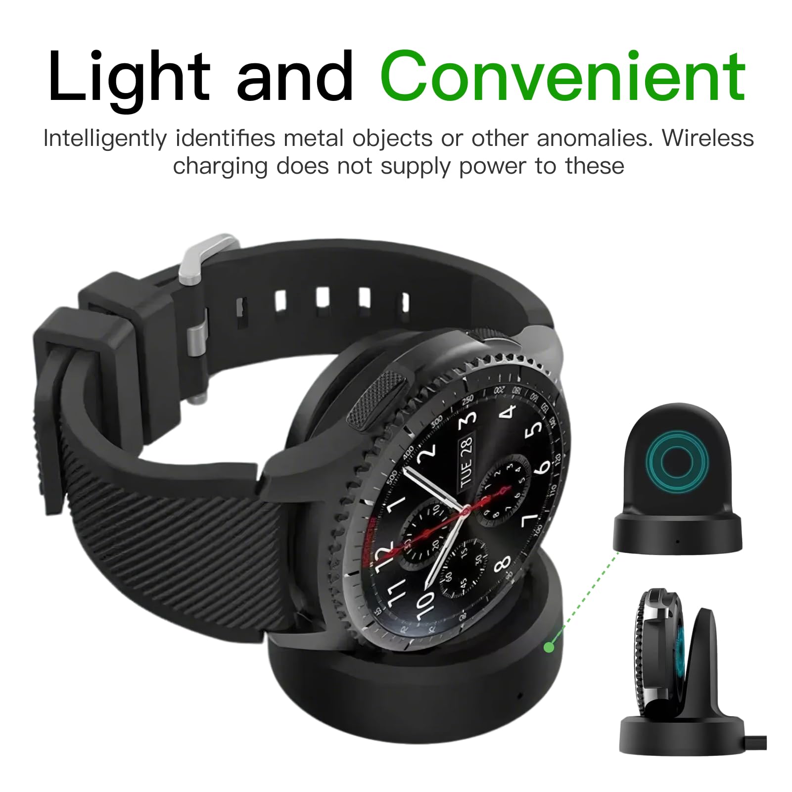 Galaxy Watch Charging Dock, 4.5 cm Diameter, 60 cm USB Cable, Compatible with 46mm/42mm/Gear S2/S3/S4, Black — Amazon image 3
