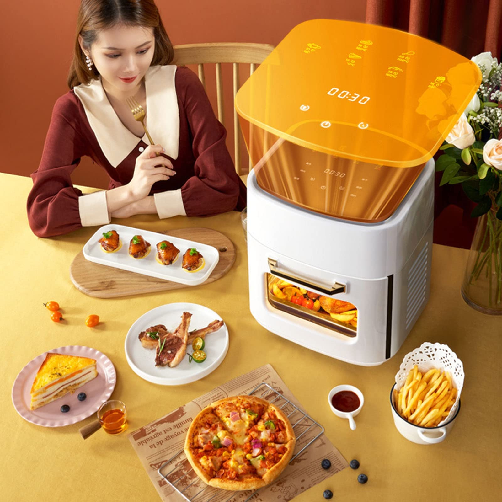 Friggitrice ad Aria di Grande capacità da 15 Litri con 6 preimpostazioni, Touch Screen Digitale, Controllo della Temperatura (Colore: Nero) Safehappy