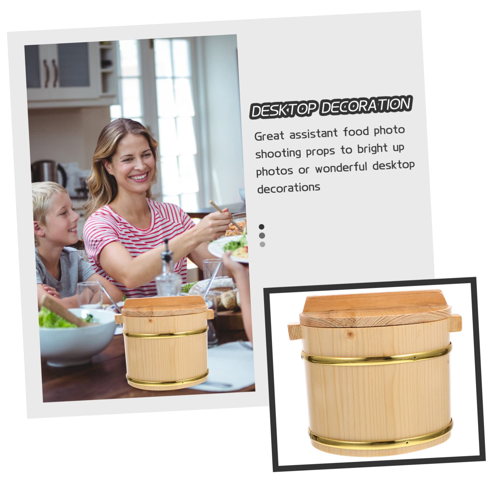 Alipis Secchio per Riso in Legno Coperchio per Sushi Contenitore Rotondo per Conservazione Alimentare in Cucina per Barbecue e Servizio