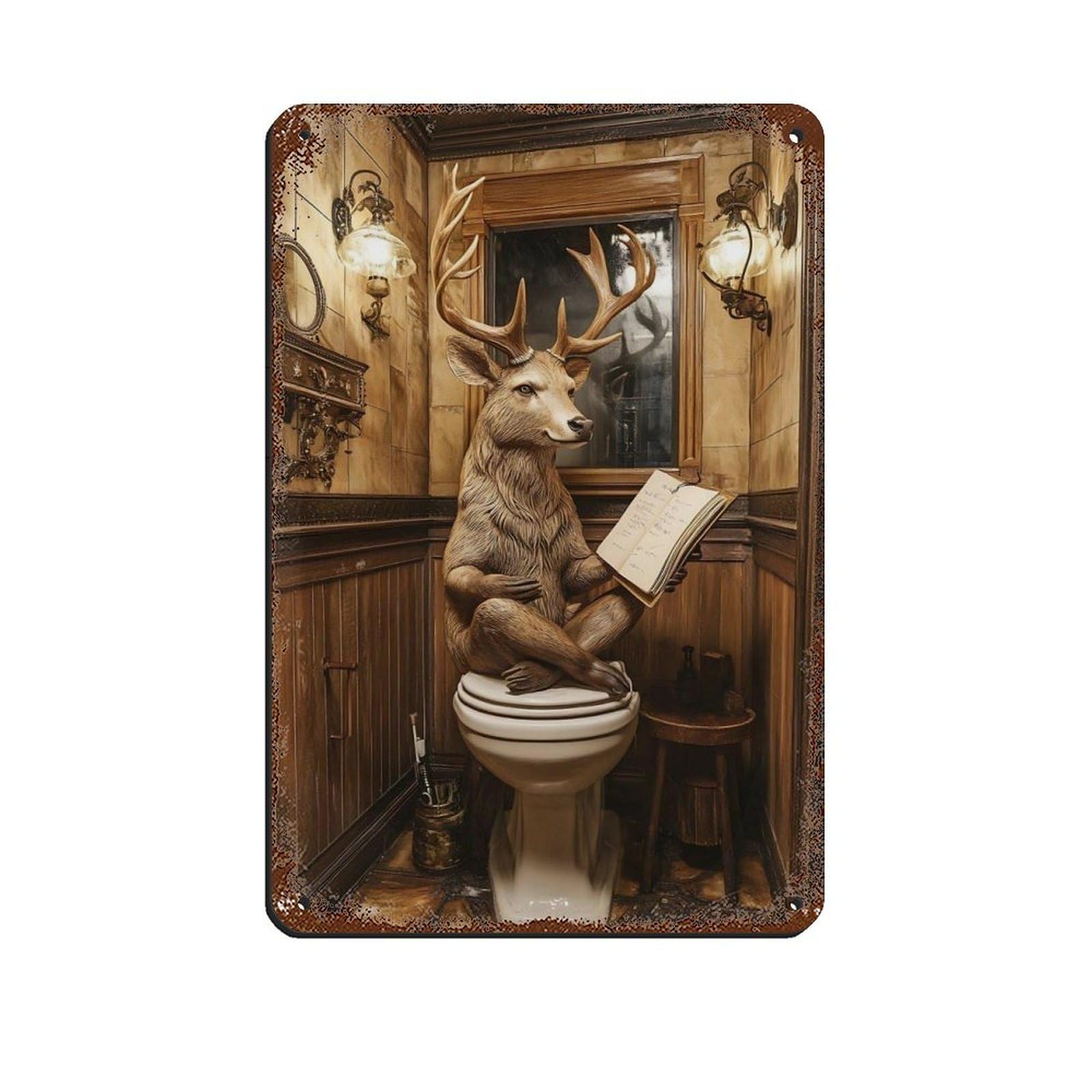 Lxwnze 20L X 30W Cm Quirky Deer, Humorous Bathroom Decor Tin Sign Vintage Metal Pub Club Cafe Bar Home Wall Art Decoration Poster Retro 8X12inch(20X30cm)
