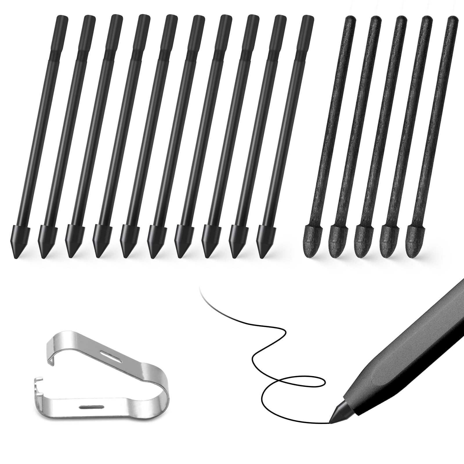 Zamienniki końcówek do pióra Kindle Scribe Pen 15 sztuk, końcówki do pióra kompatybilne z Premium Pen Remarkable 1/2 Plus cyfrowe pióro 4096 poziomów z folderem na pióro (bez zużytych 5 końcówek