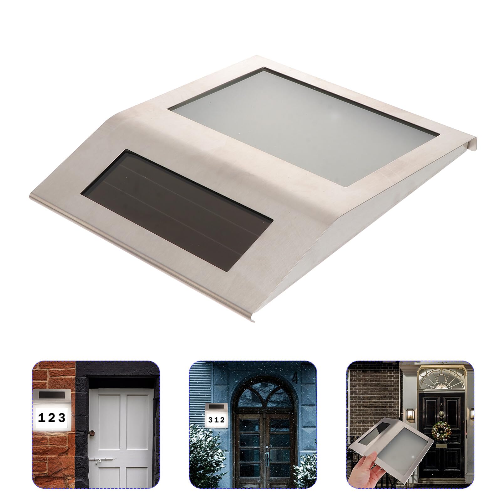 KOMBIUDA Lampada Solare con Numeri Indirizzo LED in Acciaio Inossidabile Illuminazione Esterna Resistente alle Intemperie per Casa e Giardino Senza Fili Ricaricabile ed