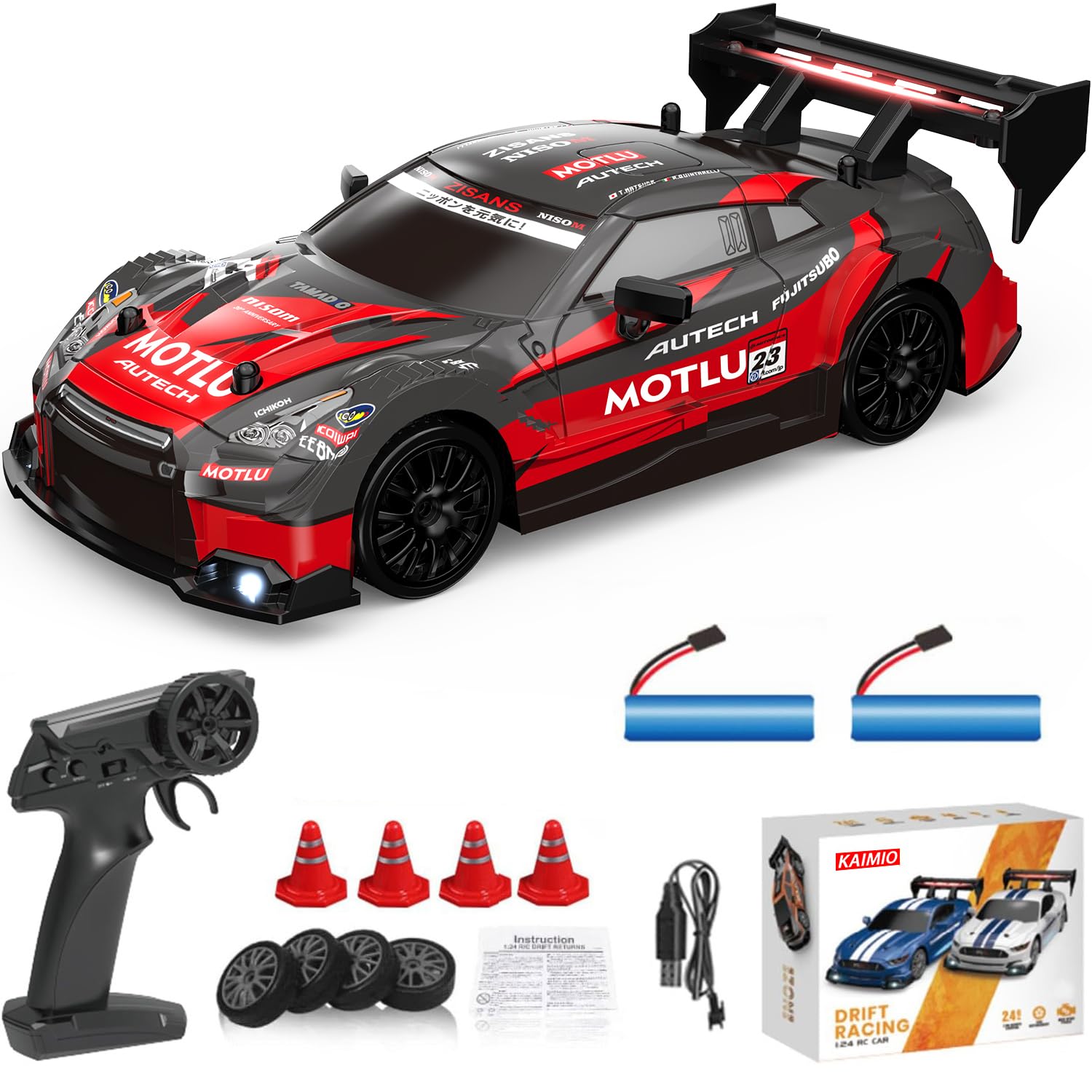 1:24 Scale RC Drift Car 4WD 2.4GHz 30KM/H High Speed Racing Sport Toy Car with LED Lights Racing and Drift Wheels (8601-Pink)