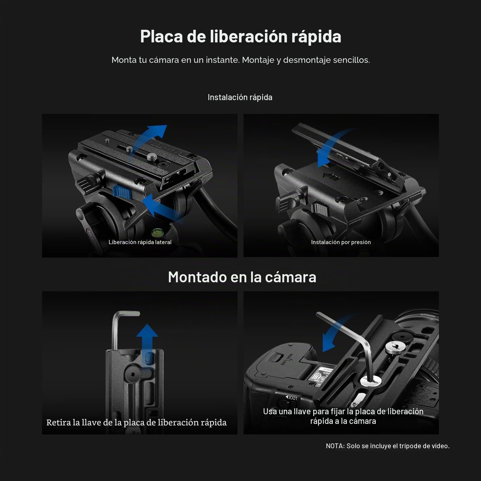 NEEWER 74" Pro Video Trípode con Cabeza Fluida, Trípode de Aluminio Resistente con Pan de 360° y Placa de Liberación Rápida de Cabeza Inclinada de -70°/+90° y Esparcidor de Nivel Medio, MAX 8kg，GM88