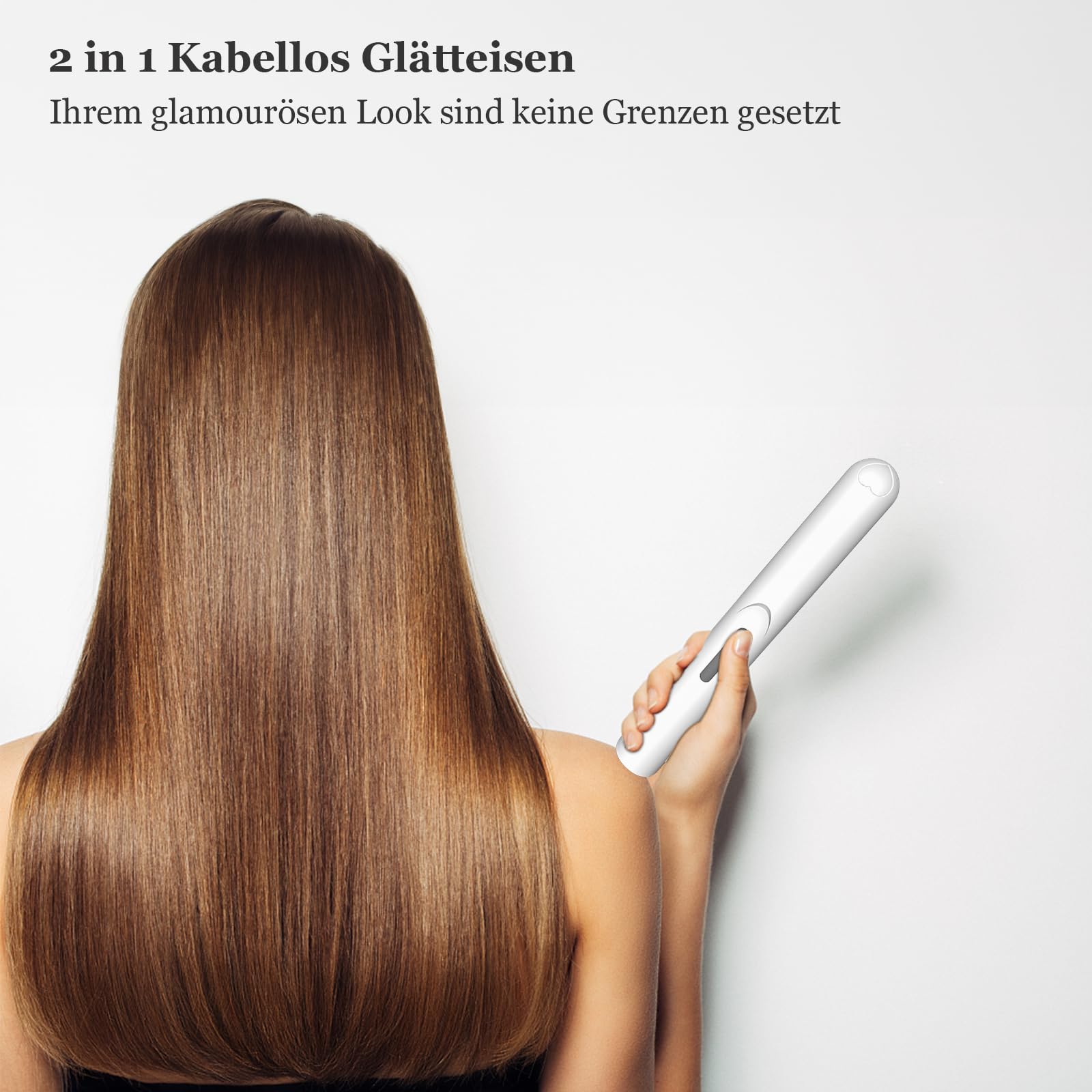 Kabelloser Haarglätter 2 in 1 Lockenwickler, Mini Glätteisen Wiederaufladbares USB Glätteisen, Negative Ionen Mini Reiseglätter mit 3 Temperaturen 160/180/200℃ für kurzes & langes Haar (Weiß)