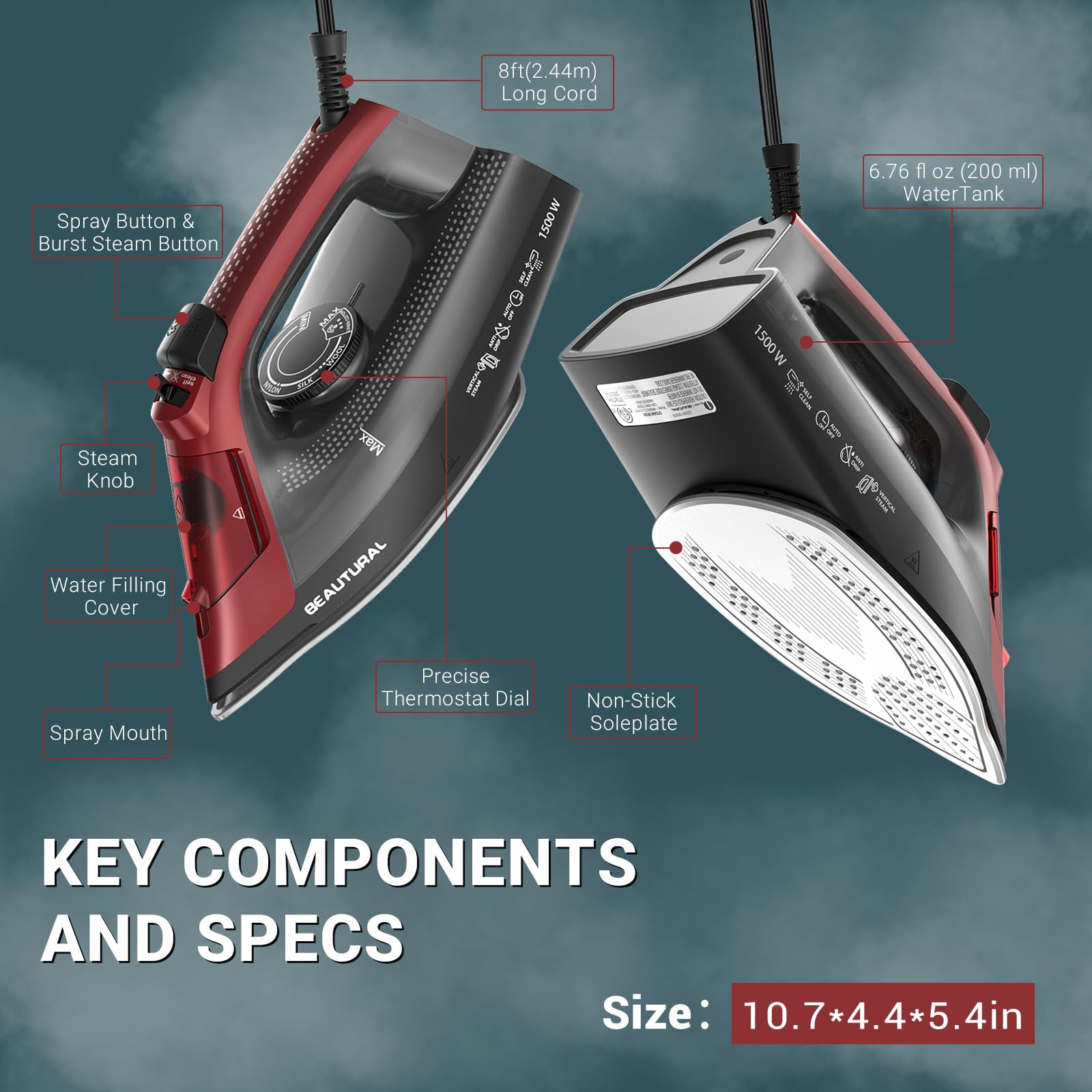 BEAUTURAL Steam Iron - Powerful Wrinkle Removal -8