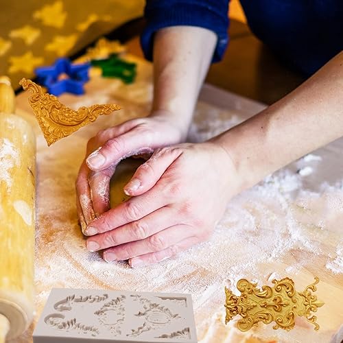 Vista 4 de Molde de silicona barroco de volutas para fondant, moldes de chocolate para decoración de pasteles, decoración de cupcakes, dulces, azúcar, Moldes