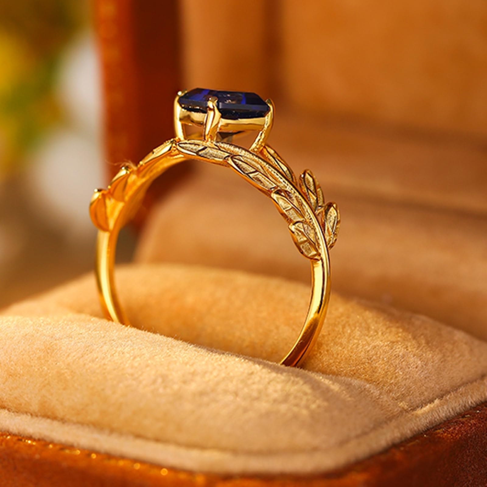 Alianzas de oro con zafiro creado de 1,5 quilates, elegante anillo de boda de oro real para mujer