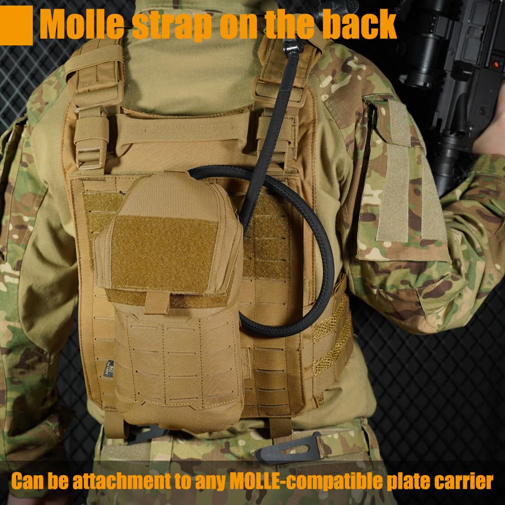 KRYDEX Taktische Molle-Trinktasche mit 1,5 l Innenblase, flaches Profil, Wasserspeichertasche für Molle-Weste, Rucksack, für Radfahren, Wandern, Klettern, Jagd