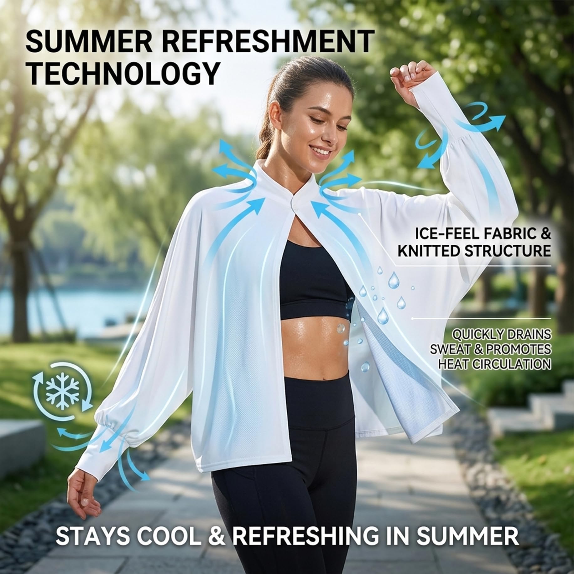 Ropa de protección Solar para Mujer, Chal de Verano con Tejido refrescante y Transpirable, Chal Ligero de Manga Larga para Conducir, Actividades al Aire Libre, Blanco