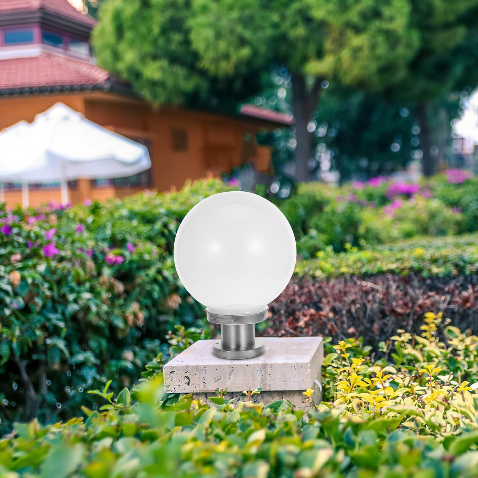 WOONEKY Lampada da Esterno Sfera Luminosa in Acrilico con Base in Acciaio Inossidabile Lampione da Giardino per Recinzioni Patio e Terrazze Installazione Facile Illuminazione Decorativa