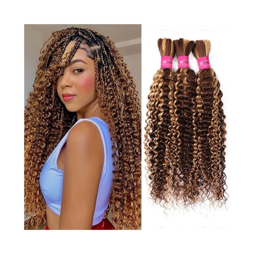 Splatanie włosów Włosy ludzkie do warkoczy 100g/wiązka bez osnowy P4/27 Highlight Deep Wave Bulk Hair do warkoczyków boho Kobieta(18inch 1PC)