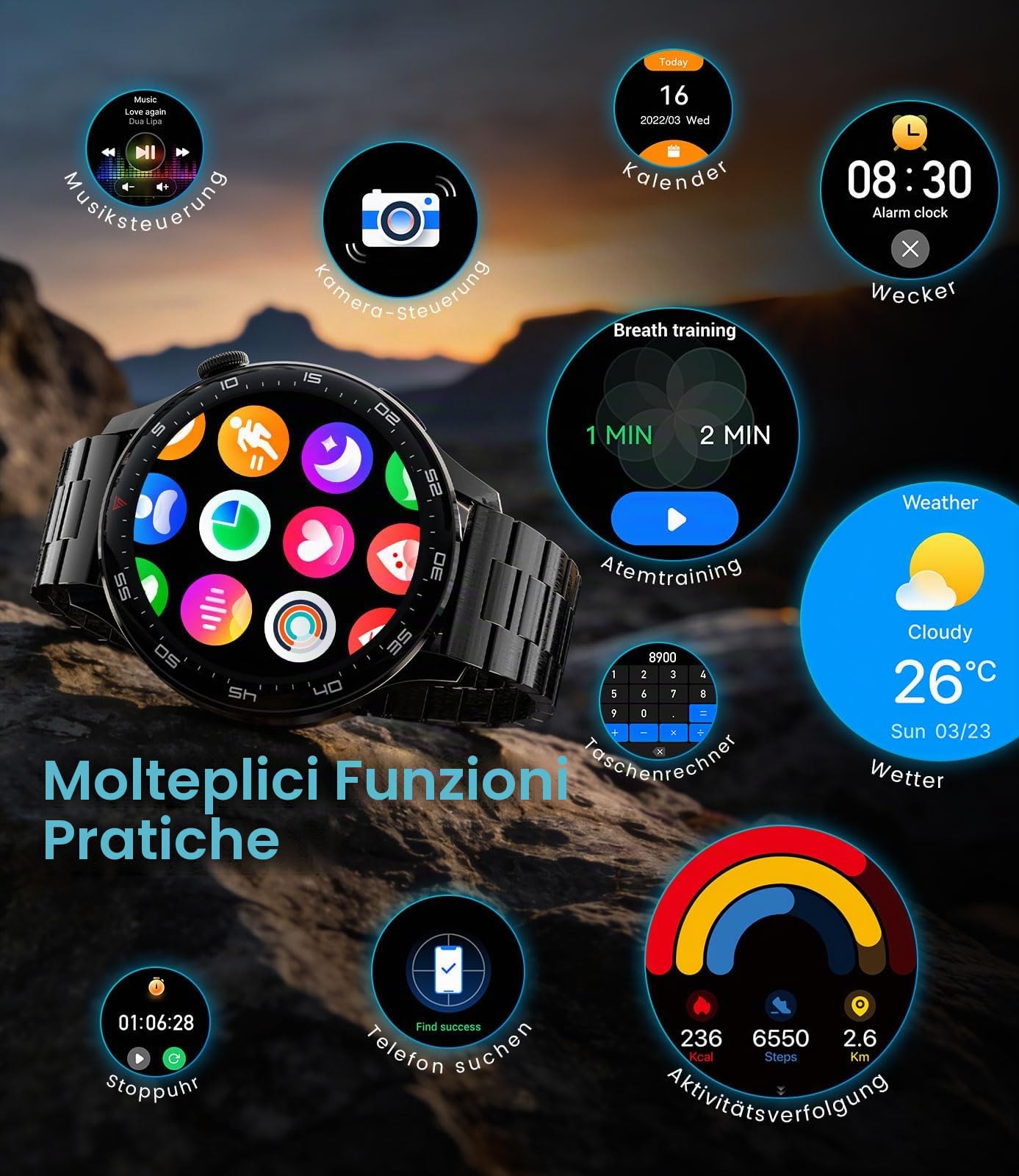 Orologio Smartwatch Uomo 2026, 1,7'' HD Ampio Display Fitness Tracker per 800 mAh, Luce LED, Frequenza Cardiaca/Monitor del Sonno, 100+ Modalità Sportive, Impermeabile IP68 per iOS Android, Nero-Rosso