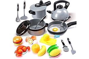 Cute Stone Kids Kitchen Pretend Play Toys, Pots and Pans Playset for Imaginative Cooking Adventures