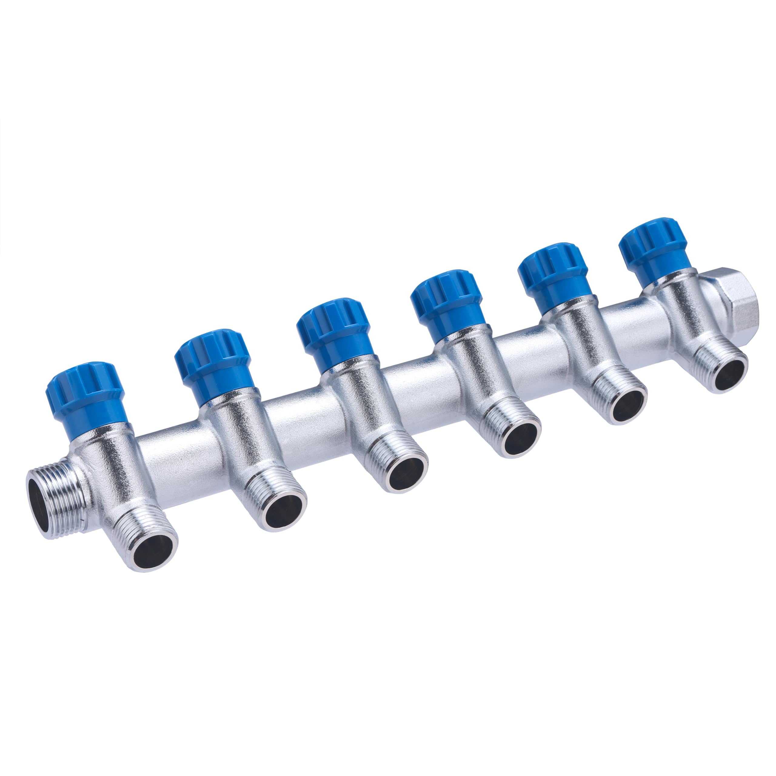 Colector macho-hembra 3/4 con grifería azul y 6 salidas macho 1/2 | Latón | Conexión segura y duradera | Ideal para fontanería | Fácil instalación y ajuste preciso | QUICK PLOMBERIE