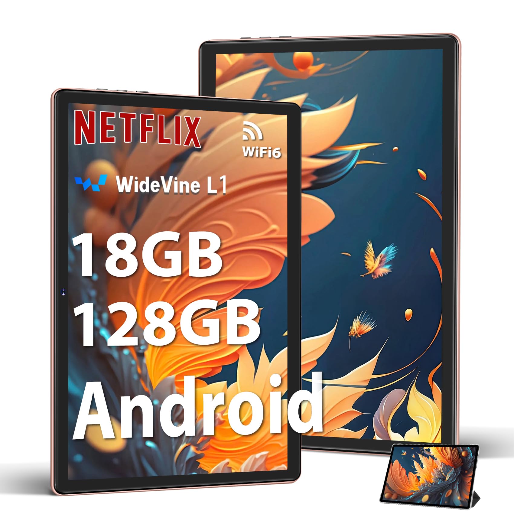DMOAO Tablet 10 Pollici Android 14 con 18GB RAM + 128GB ROM(TF 1TB), HD Tablet con 5G Wi-Fi 6, Widevine L1, Octa-Core 1.8 GHz, USB-C, BT 5.0, 6000mAh,Custodia, Oro Rosa