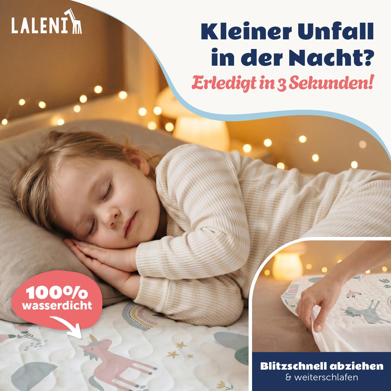 Laleni Bettunterlage wasserdicht Kinder 90x140 cm 2er Set - Oeko-TEX zert. & knisterfreie Matratzenauflage + seitliche Einstecklaschen - Kinder- und Jugendbett 140 cm Breite - Bettauflage Regenbogen