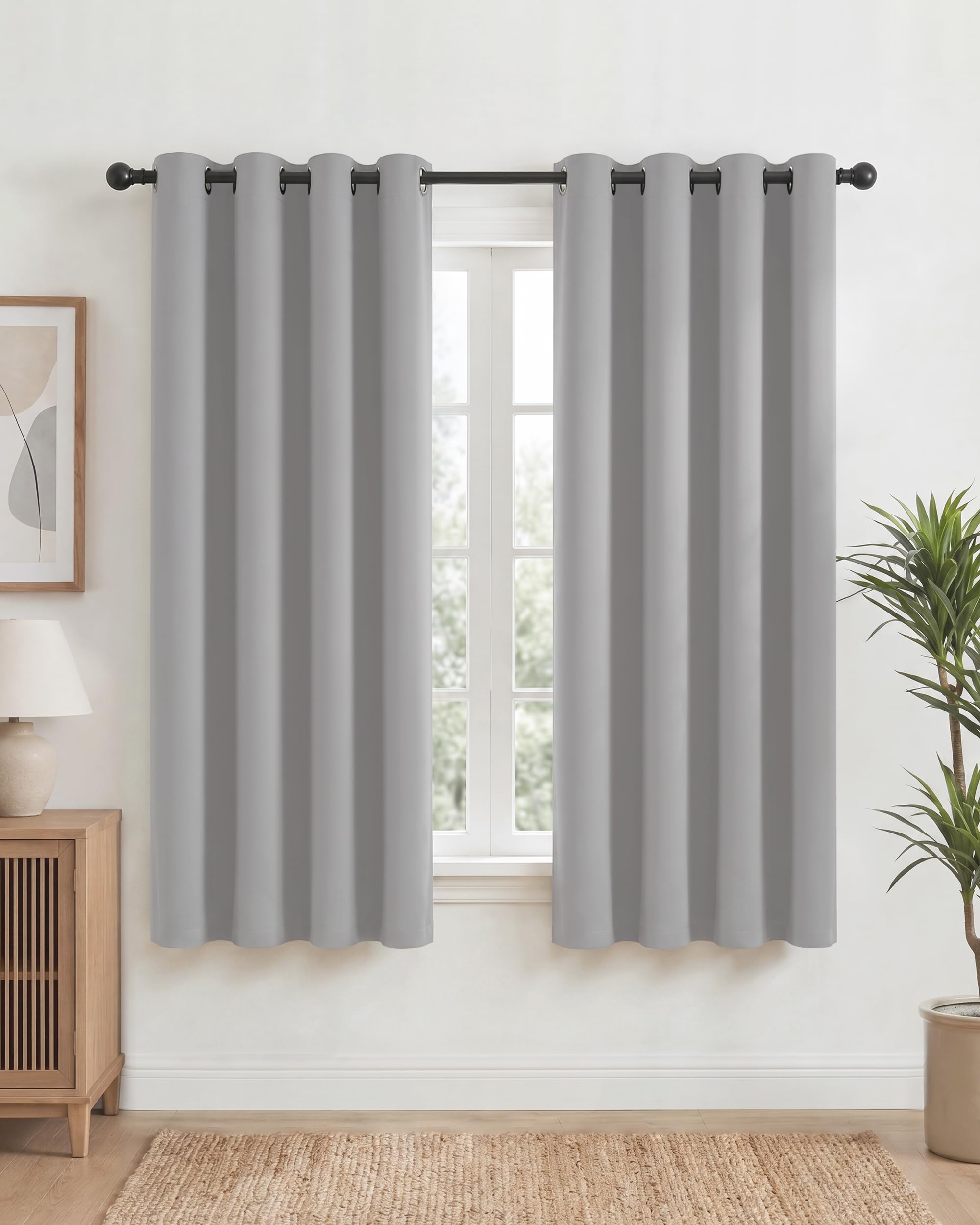 PONY DANCE Silver Grey Eyelet Blackout Curtains 2 Panels W52 xL63, Thermal Insulated Room Darkening Drapes for Guest Room & Living Room, Essential Energy Saving Privacy Noise Reducing Set — image 1