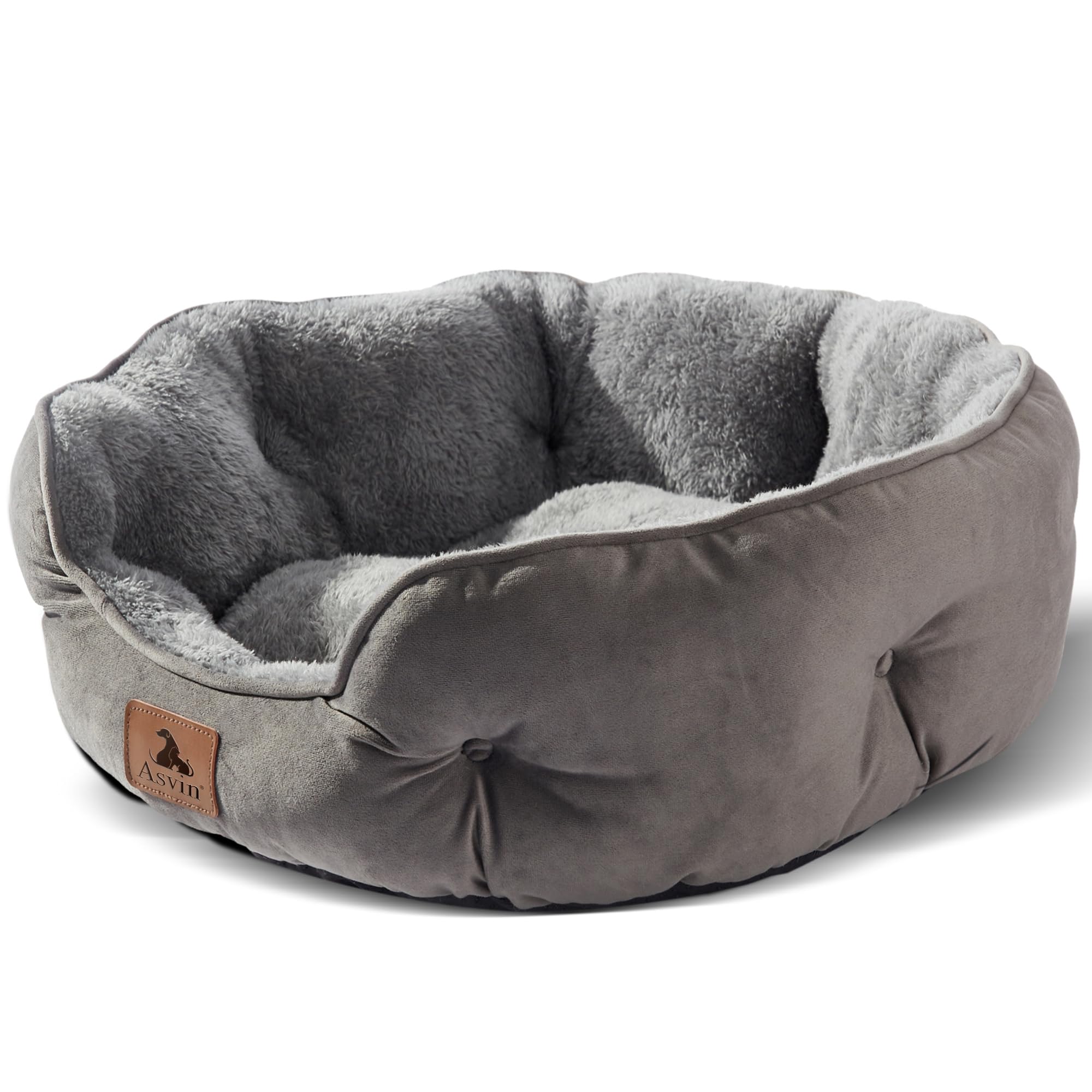 Asvin round grey sherpa bed for pets