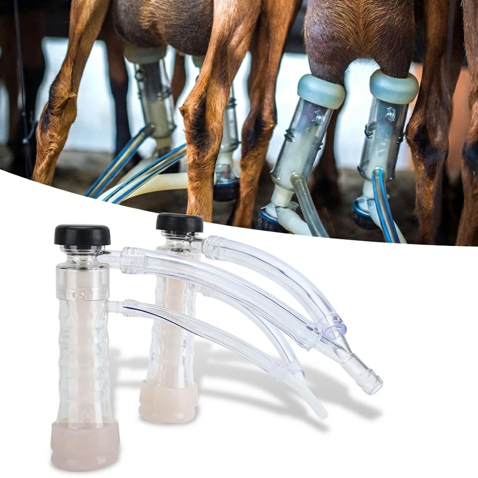 Milking Machine Kit with Milking Liners and Vacuum Pump, Portable 20.6x29.7x5.9cm ABS Unit - Gentle Pulsation Goat Milker Supplies Accessories for Real Goats for Small Goats and Sheep