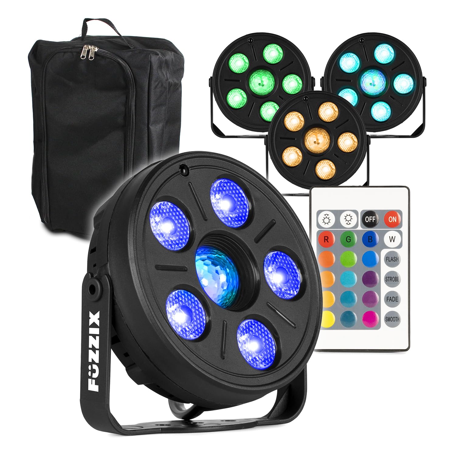 Fuzzix Black Party Lighting System – 4X Par Can Disco Lights With Rgb Jelly Ball Effect & Gearsak Dj Equipment Bag, Led Wash & Effects Pack For Djs, Bands, Events, Home Parties