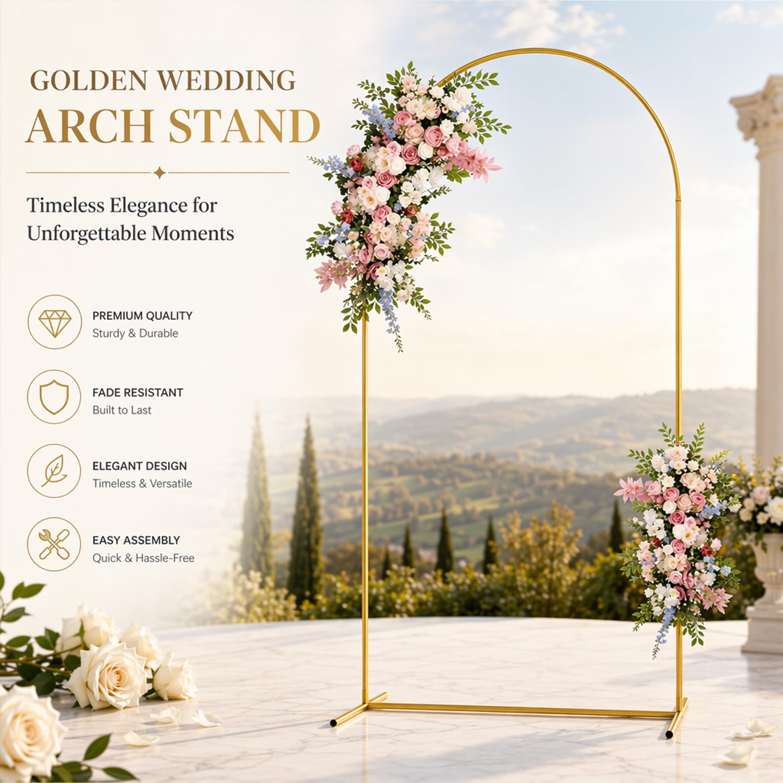 Goldfarbener Hochzeitsbogen 120x220cm – Eleganter Party-Hintergrund