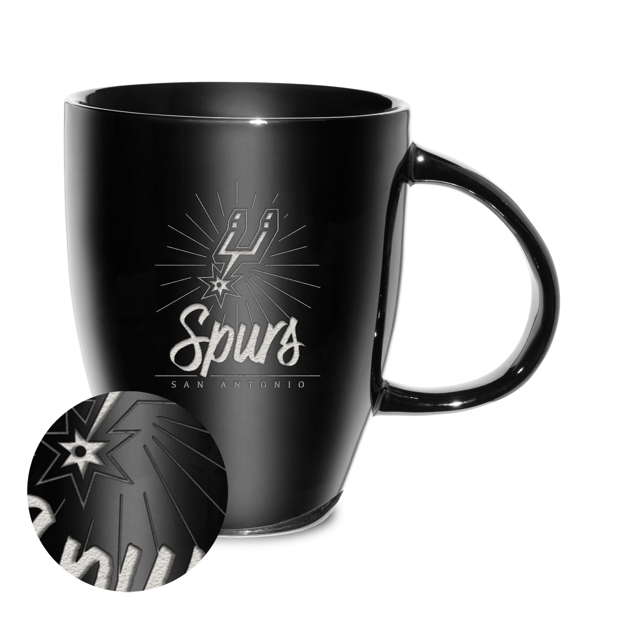 Rico Industries NBA Basketball San Antonio Spurs Sunburst 18oz Laser Engraved Ceramic Lustre Mug