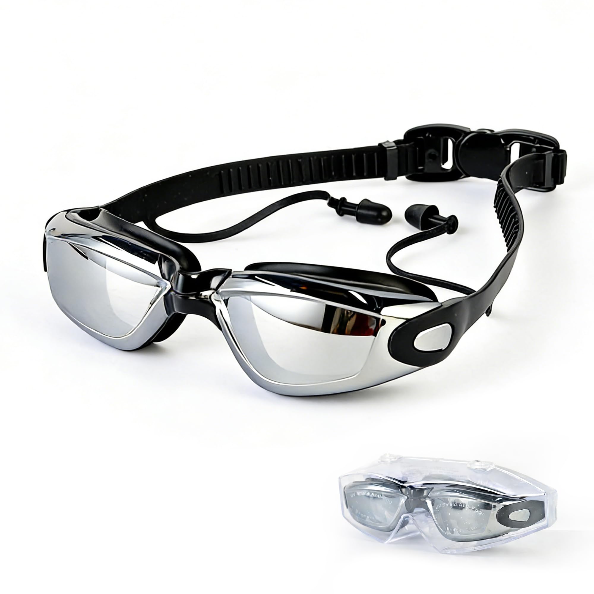 TULPRA Swimming Goggles Anti-Fog UV Protection No Leaking, Integrated Earplug Swimming Goggles Adjustable Silicone Strap For Adult Women Men Youth