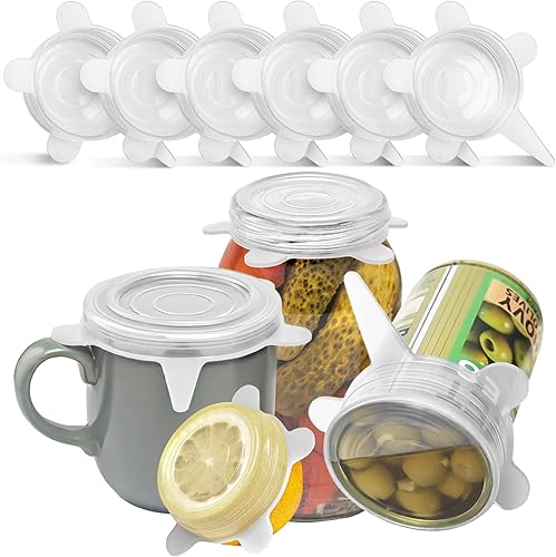 Orblue Tapas elásticas de silicona, paquete de 6, pequeñas para almacenamiento de alimentos frescos, sella los sabores, mantiene los alimentos