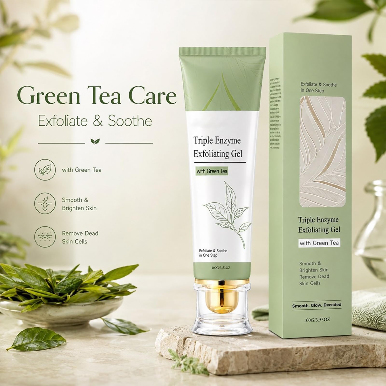 Gel Esfoliante al Tè Verde, Esfoliante Viso Delicato, Pulizia Profonda dei Pori, Rimuove Cellule Morte, Cellulosa Naturale, Gel Idratante, Scrub Viso Delicato, Tutti i Tipi di Pelle (5pcs)