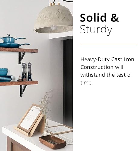 Miniatura 6 de NACH Soportes decorativos para estantes, 2 unidades de 7.08 x 1.57 x 8.07 pulgadas, soportes de estantería de hierro fundido negros, soportes de