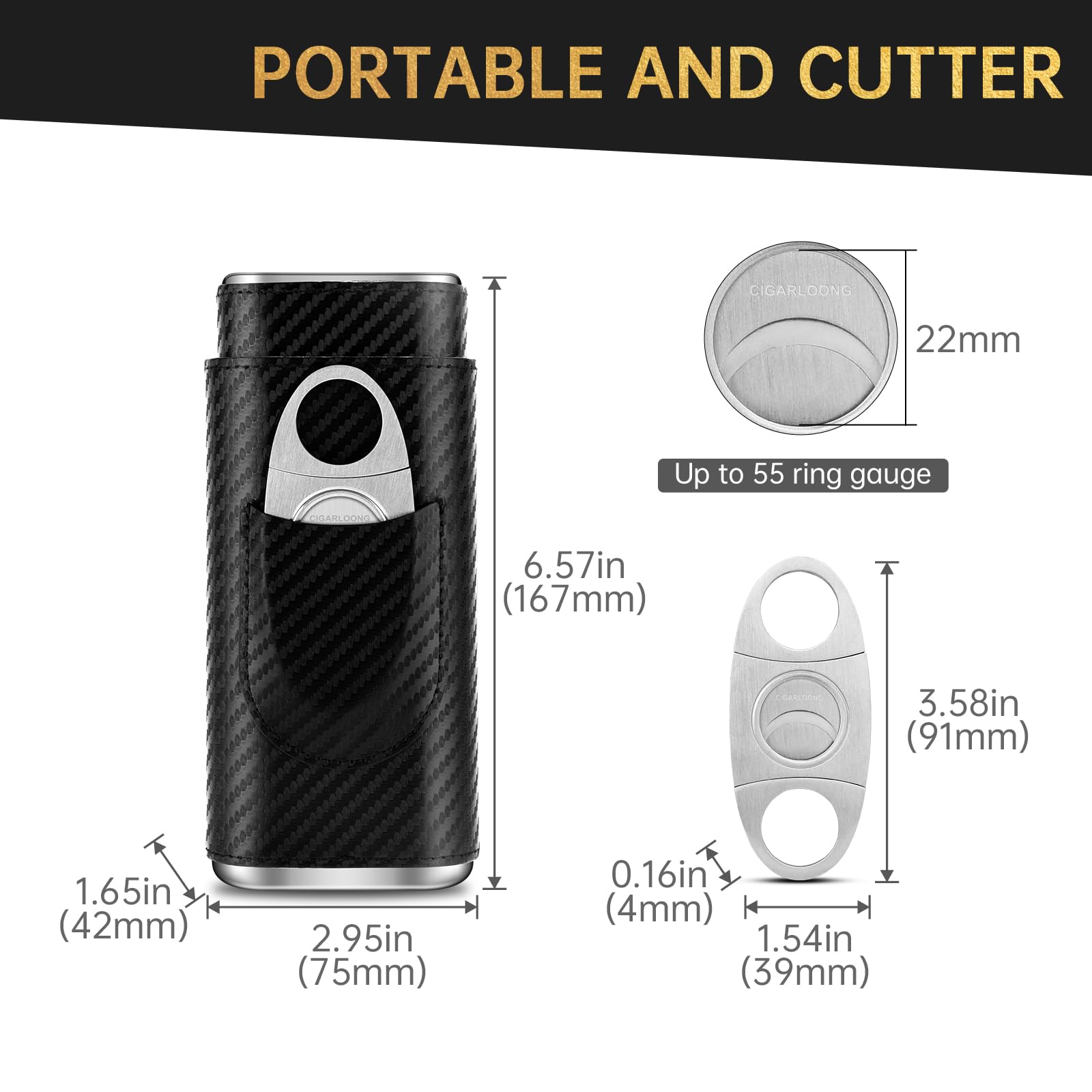Etui à cigares en Cuir avec Coupe-cigares en Acier Inoxydable, étui à cigares Portable en Cuir pouvant contenir 3 cigares, étui à cigares de Voyage pour l'extérieur (Brun)