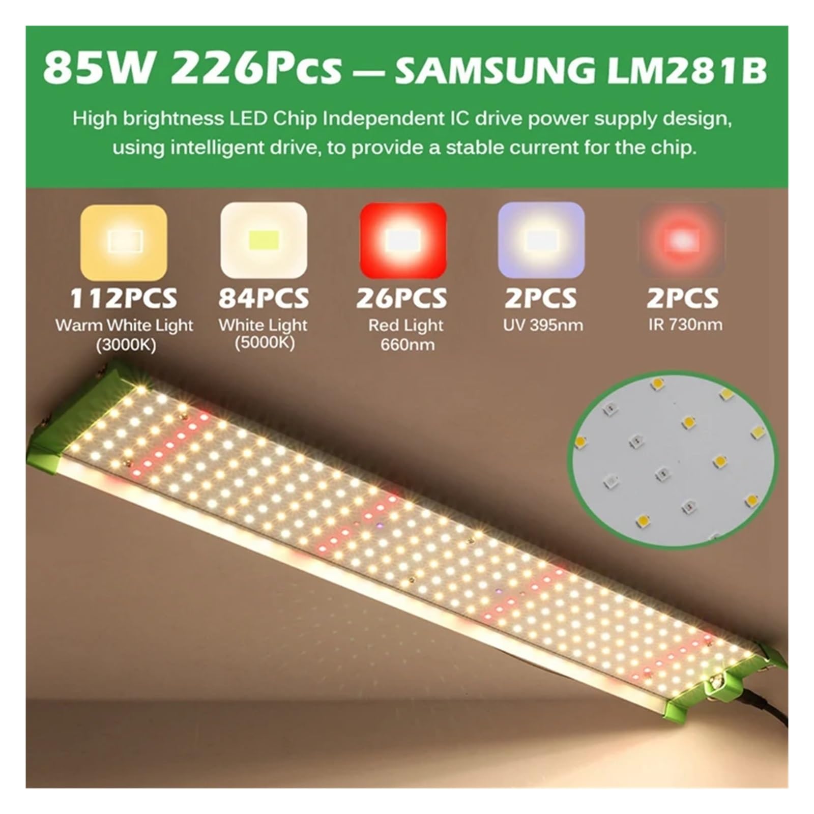 Lampe de Plante, 85W LED élèvent la lumière avec la Lampe de Croissance de Plante à Spectre Complet LM281B for l'usine hydroponique de Serre d'intérieur