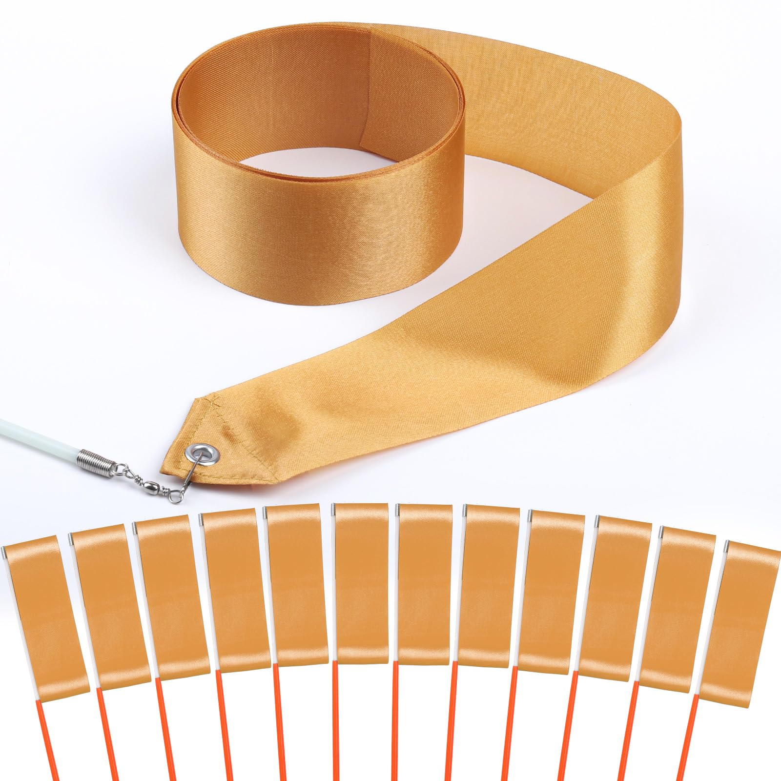 12PCS Gold Dance Ribbons, Golden Graduation Party Favors, Church Praise Dance Accessories, Ribbon Dancer Wand for Kids Gymnastics Birthday Party Decorations