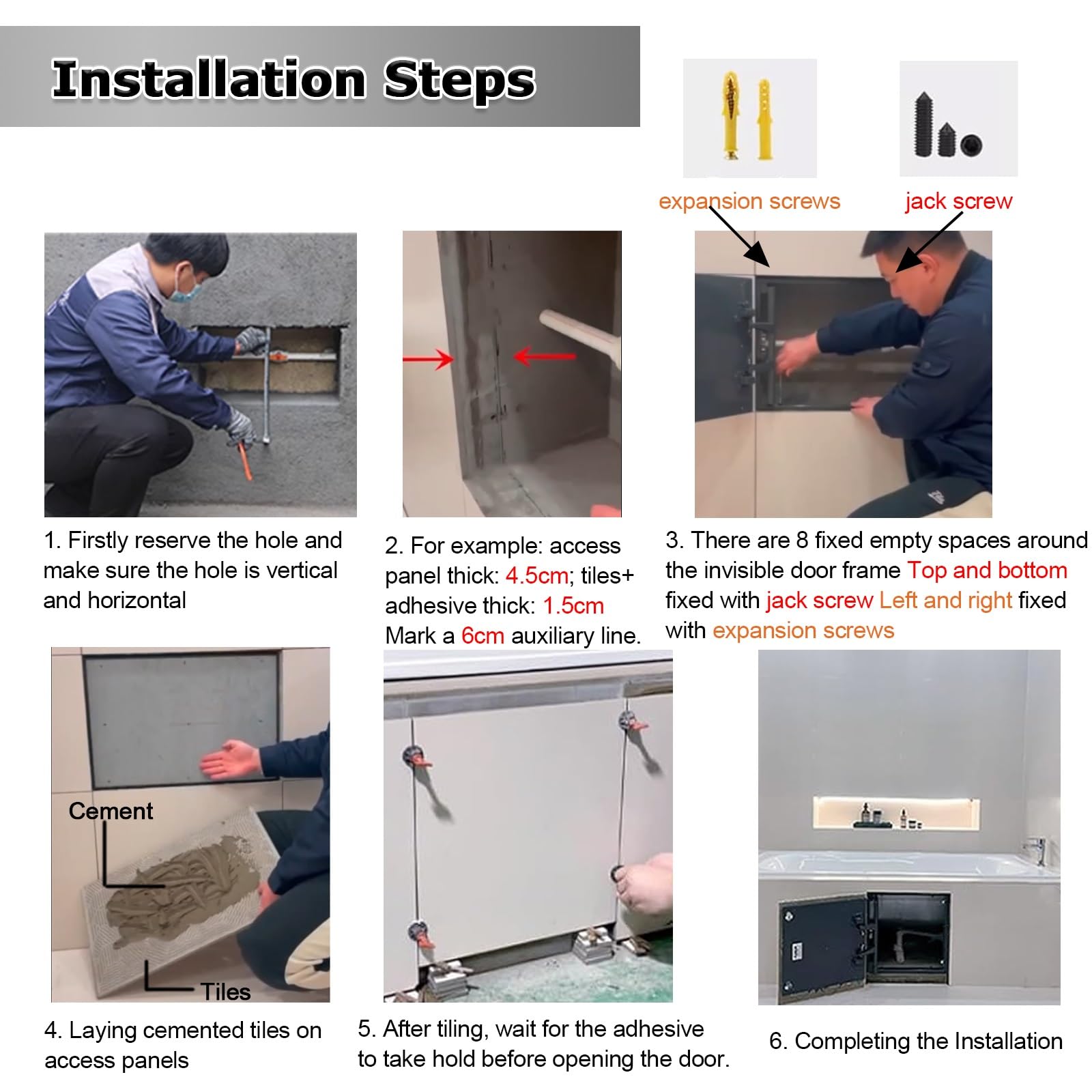 Pannello di accesso a parete per piastrelle nascoste, porta di servizio invisibile per impianti idraulici e riscaldamento, accesso a muro a secco e piastrelle da 15 a 60 cm, facile installazione